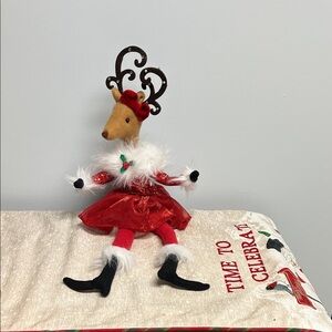 Festive Reindeer Plush with Red Dress
